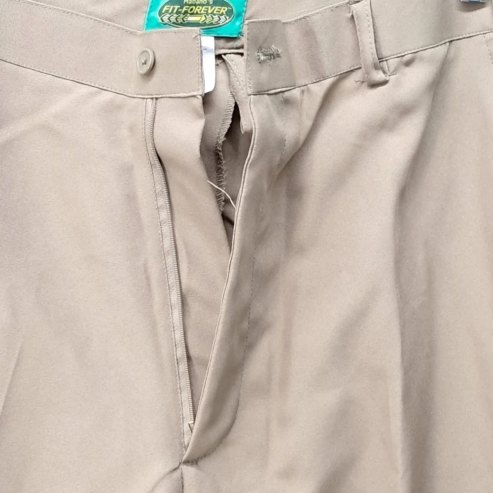 Haband Fit-Forever Mens Tan Khaki Dress Slacks Permanent Press Pants 40M 8107